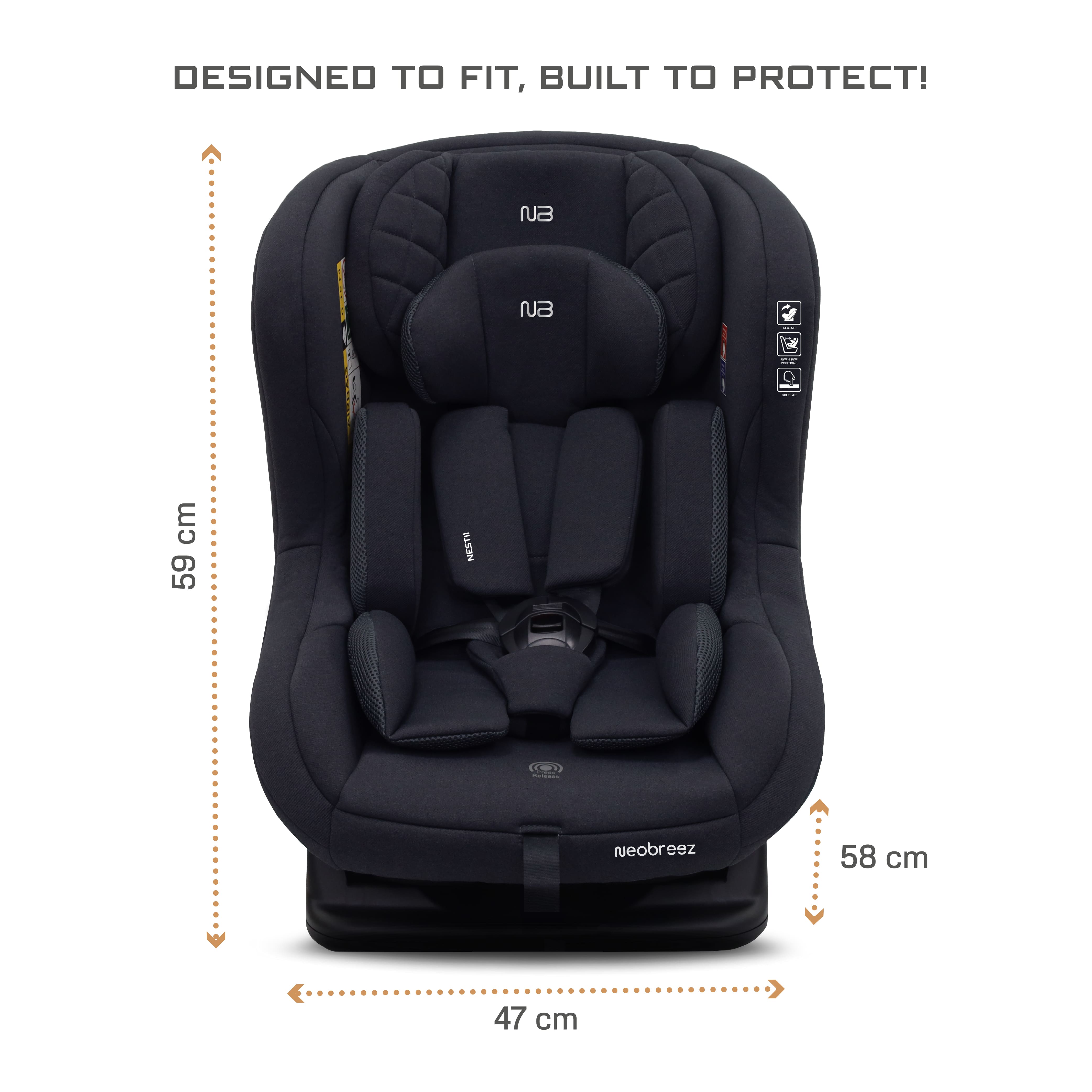 Neobreez Nestii 2 In 1 Convertible Baby Infant Car Seat Black