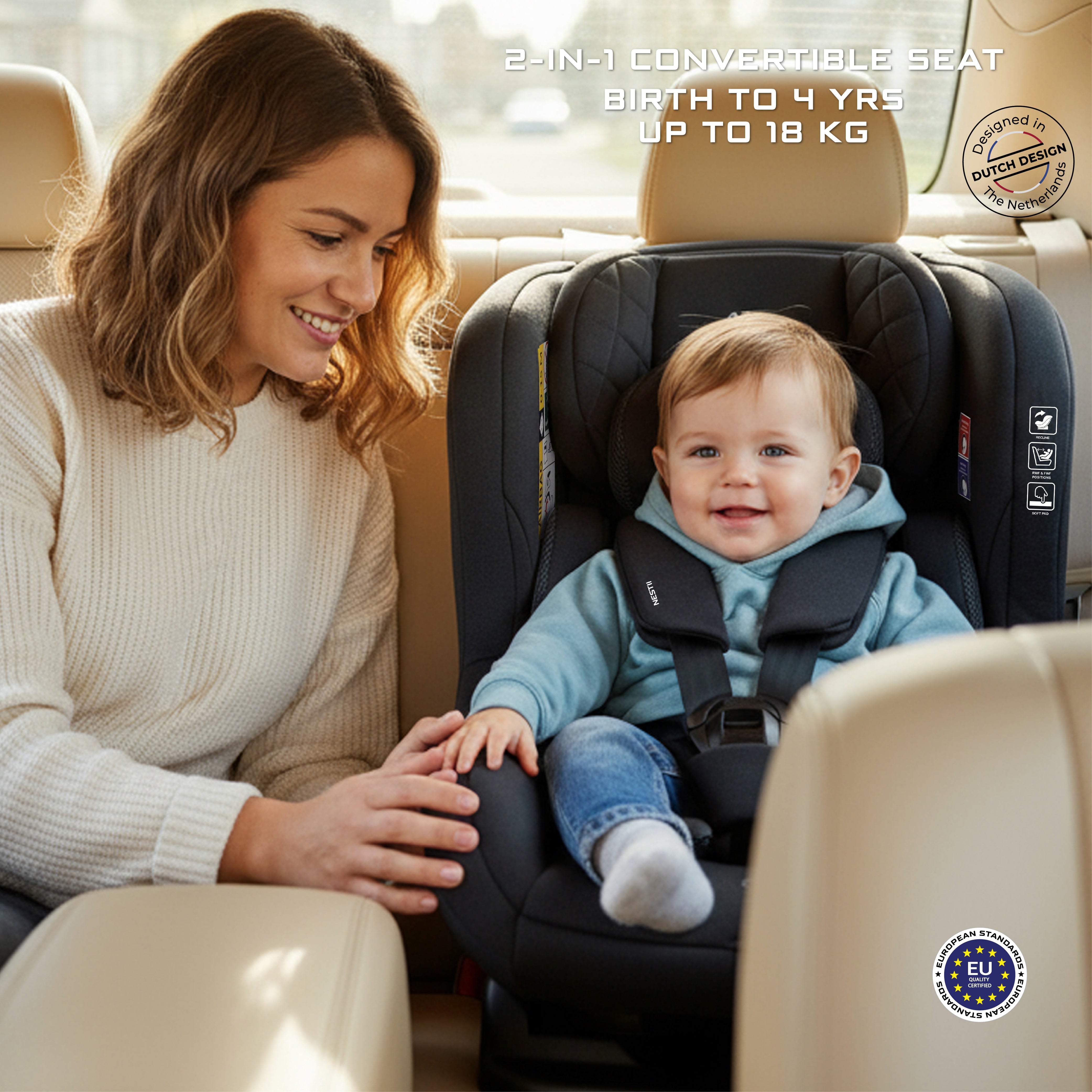 Neobreez Nestii 2 In 1 Convertible Baby Infant Car Seat Black