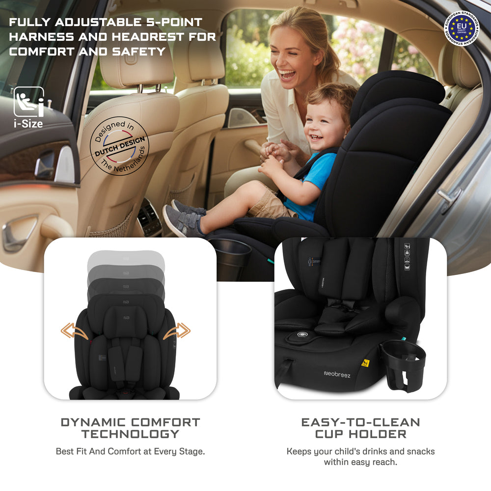 Neobreez I Bostoni 3 In 1 Toddler I Size Car Seat Black