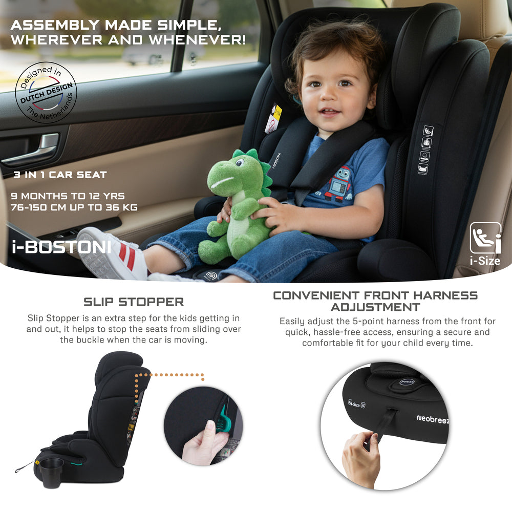 Neobreez I Bostoni 3 In 1 Toddler I Size Car Seat Black