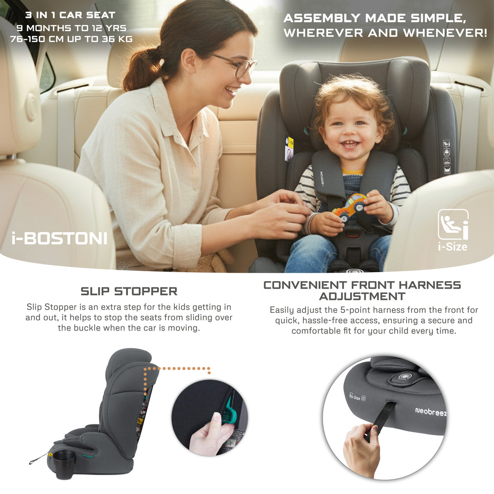 Neobreez i Bostoni 3 In 1 Toddler i Size Car Seat Grey Neobreez Yallatoys