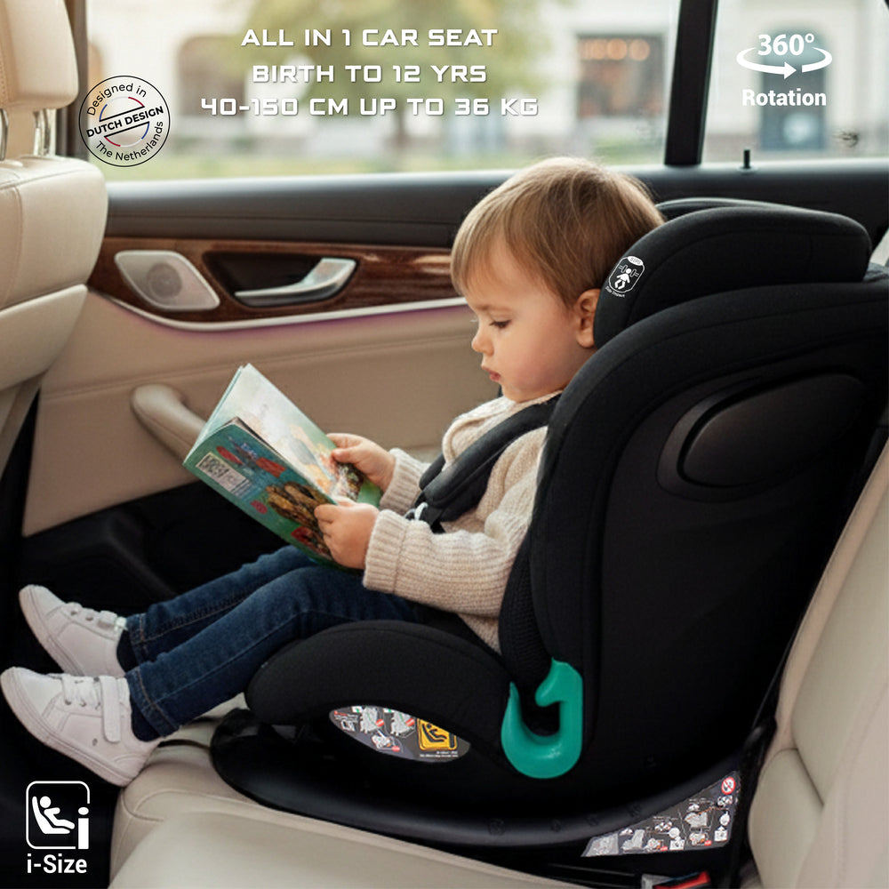 Neobreez I Guardia 360 Degree Isofix I Size Car Seat All In1 Black