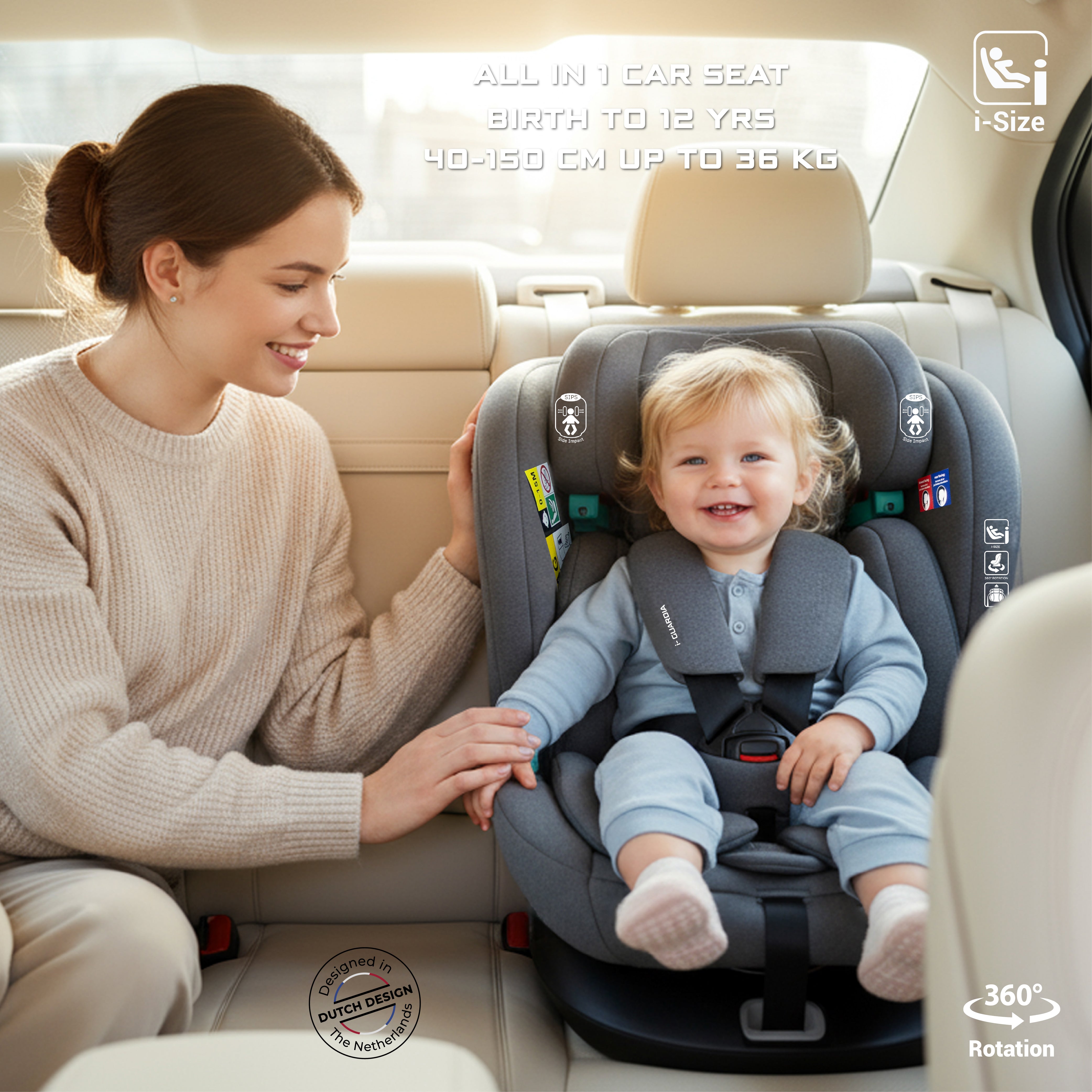 Neobreez I Guardia 360 Degree Isofix I Size Car Seat All In1 Grey