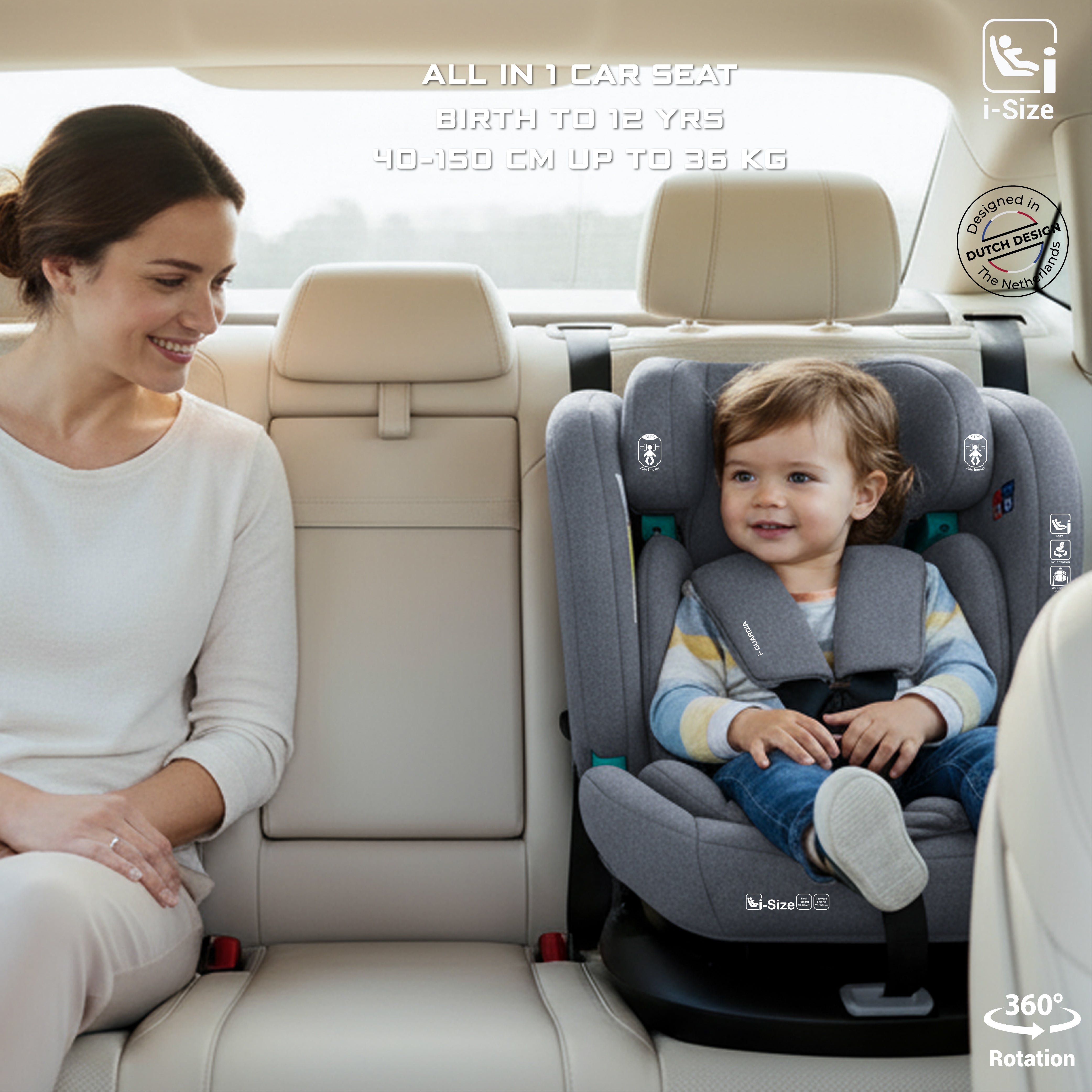 Neobreez I Guardia 360 Degree Isofix I Size Car Seat All In1 Grey