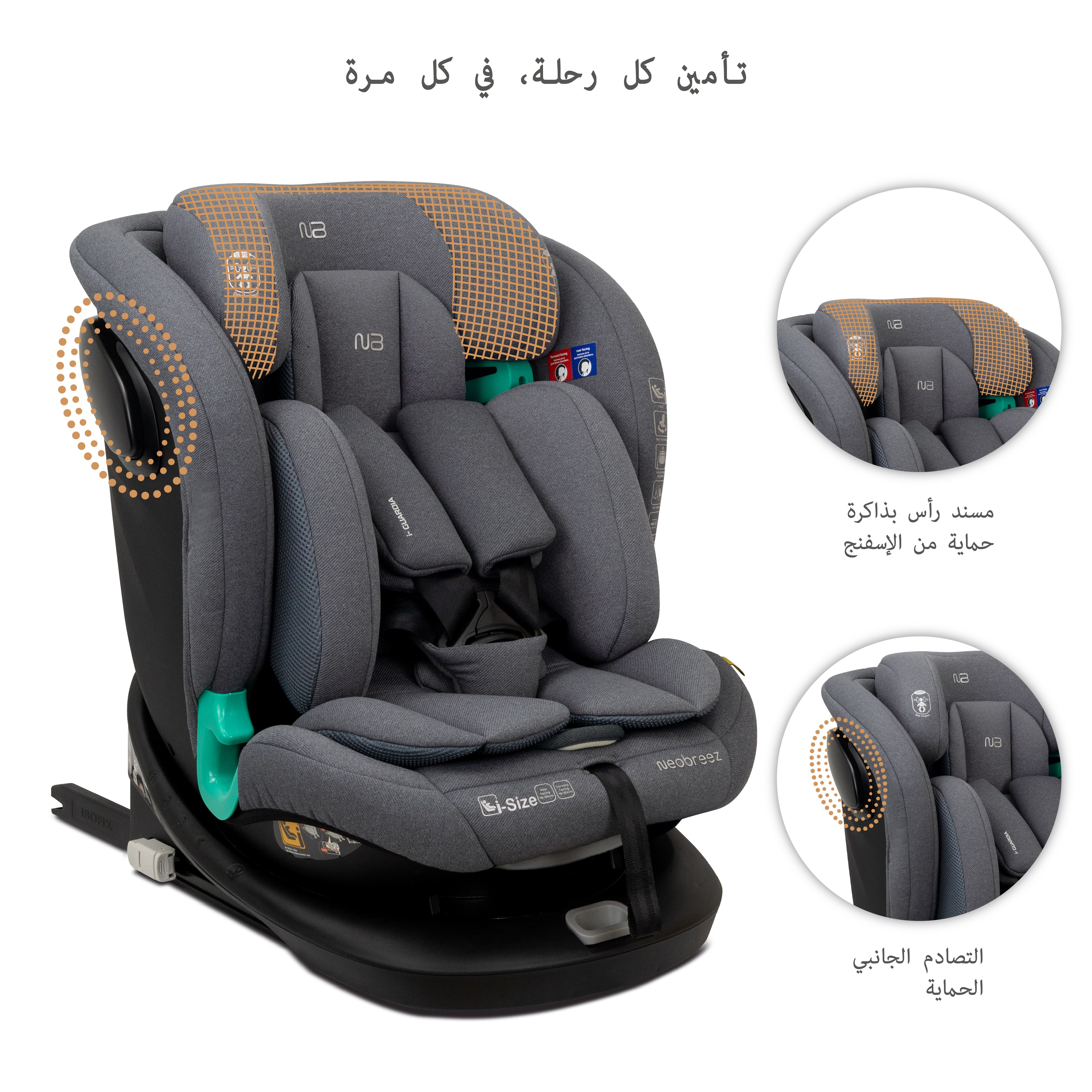 Neobreez I Guardia 360 Degree Isofix I Size Car Seat All In1 Grey