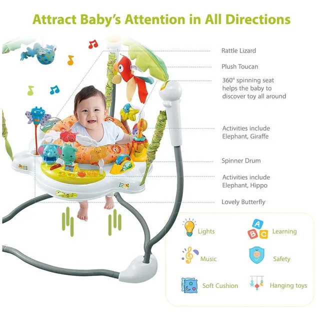 Little Learners Jungle Jumper With Lights And Music White Little Learners Yallatoys