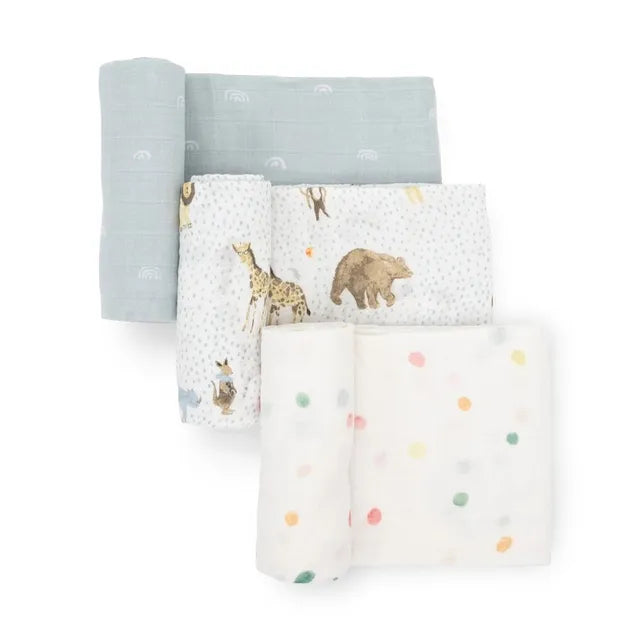 Little Unicorn Cotton Muslin Swaddle 3 Pack Party Animals Little Unicorn Yallatoys