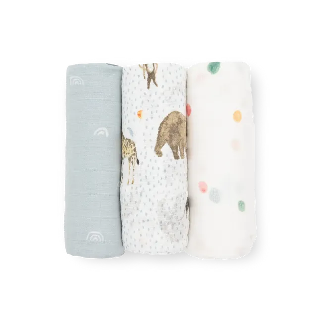 Little Unicorn Cotton Muslin Swaddle 3 Pack Party Animals Little Unicorn Yallatoys