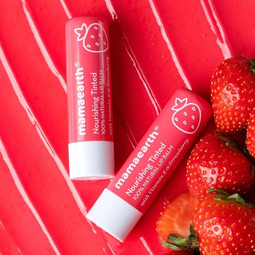Mamaearth Nourishing Tinted 100% Natural Lip Balm Vitamin & Strawberry Regular Mamaearth Yallatoys