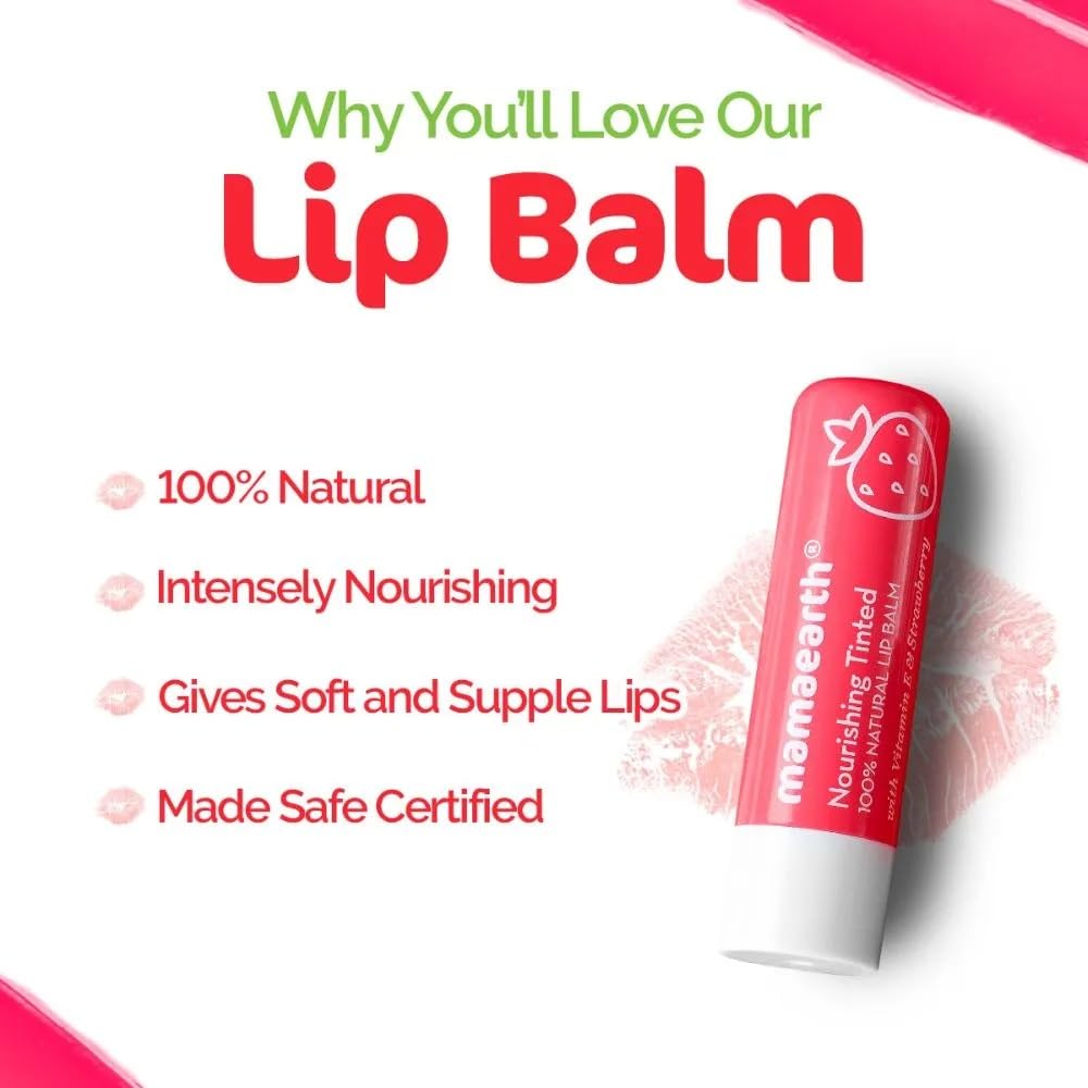 Mamaearth Nourishing Tinted 100% Natural Lip Balm Vitamin & Strawberry Regular Mamaearth Yallatoys