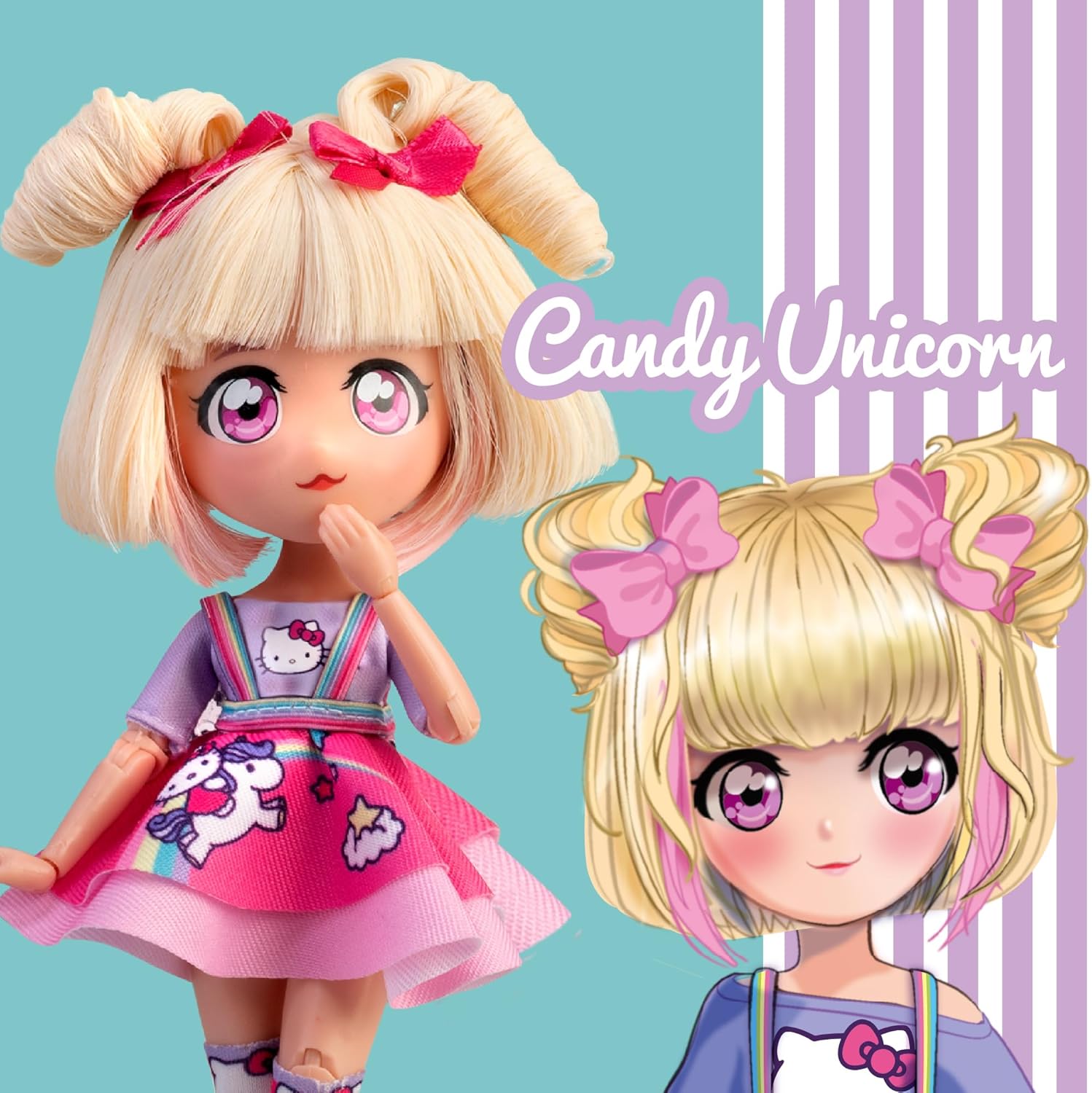 Manga Doll Hello Kitty Candy Unicorn Edition 19cm Colourful Sanrio Manga Dolls Yallatoys