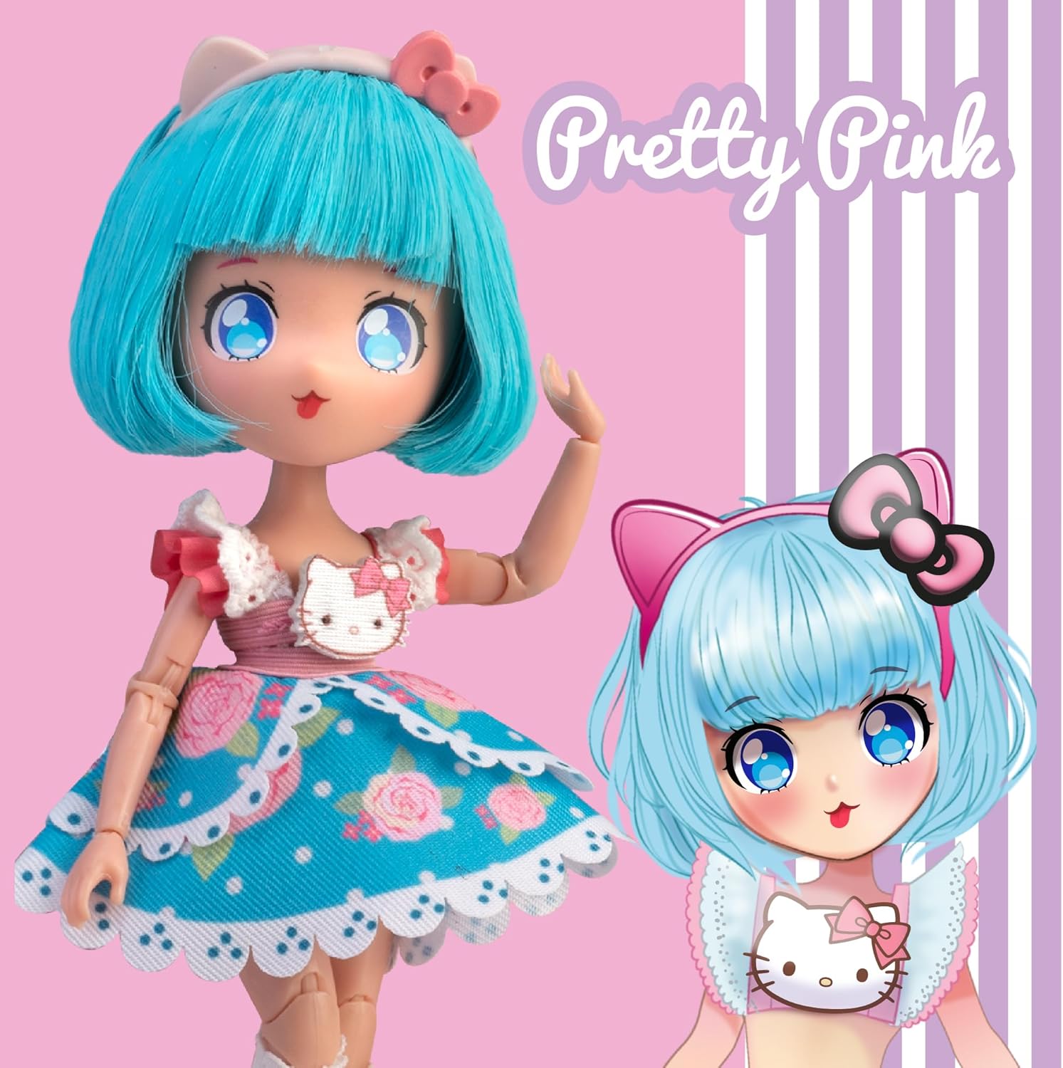 Manga Doll Hello Kitty Pretty Pink Japanese Fashion Doll 19cm with Fashionable Looks Manga Dolls Yallatoys