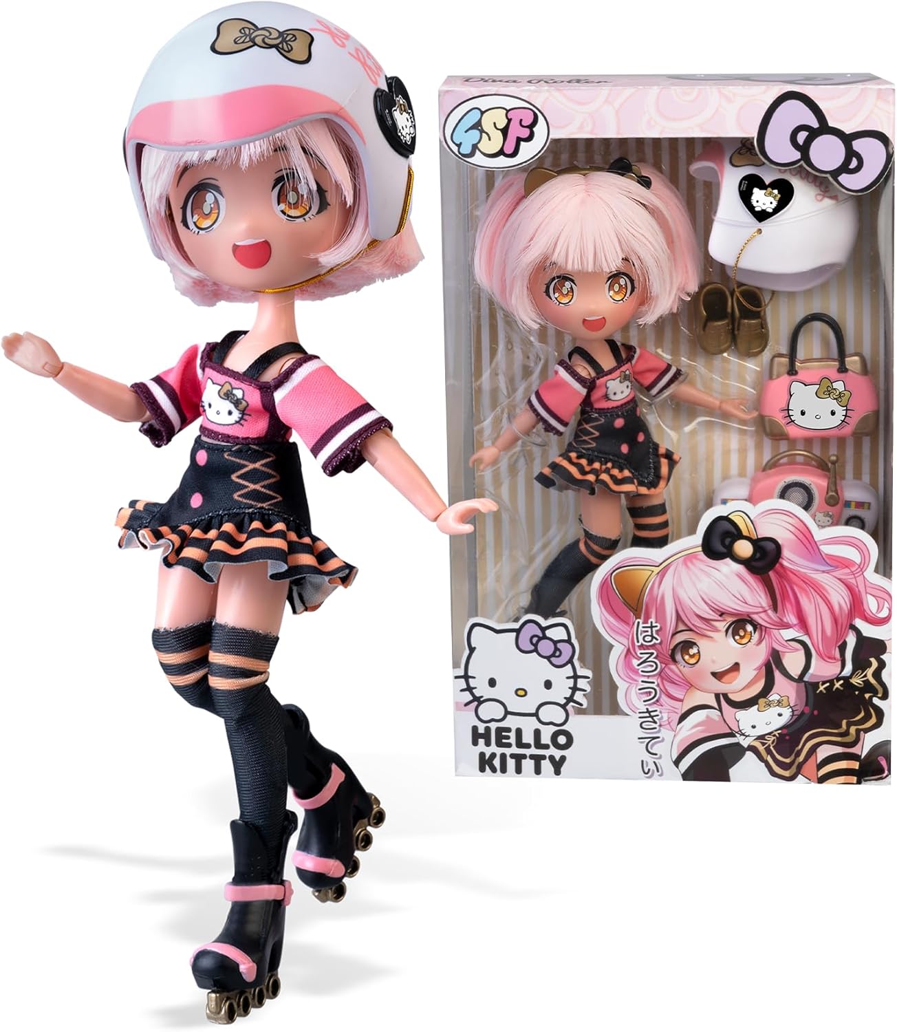 Manga Doll Hello Kitty Golden Diva Roller Japanese Fashion Doll 19cm with Accessories Manga Dolls Yallatoys
