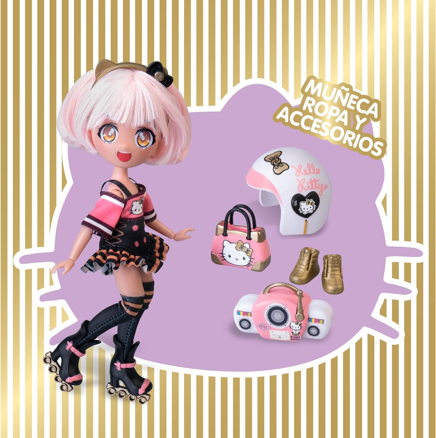 Manga Doll Hello Kitty Golden Diva Roller Japanese Fashion Doll 19cm with Accessories Manga Dolls Yallatoys