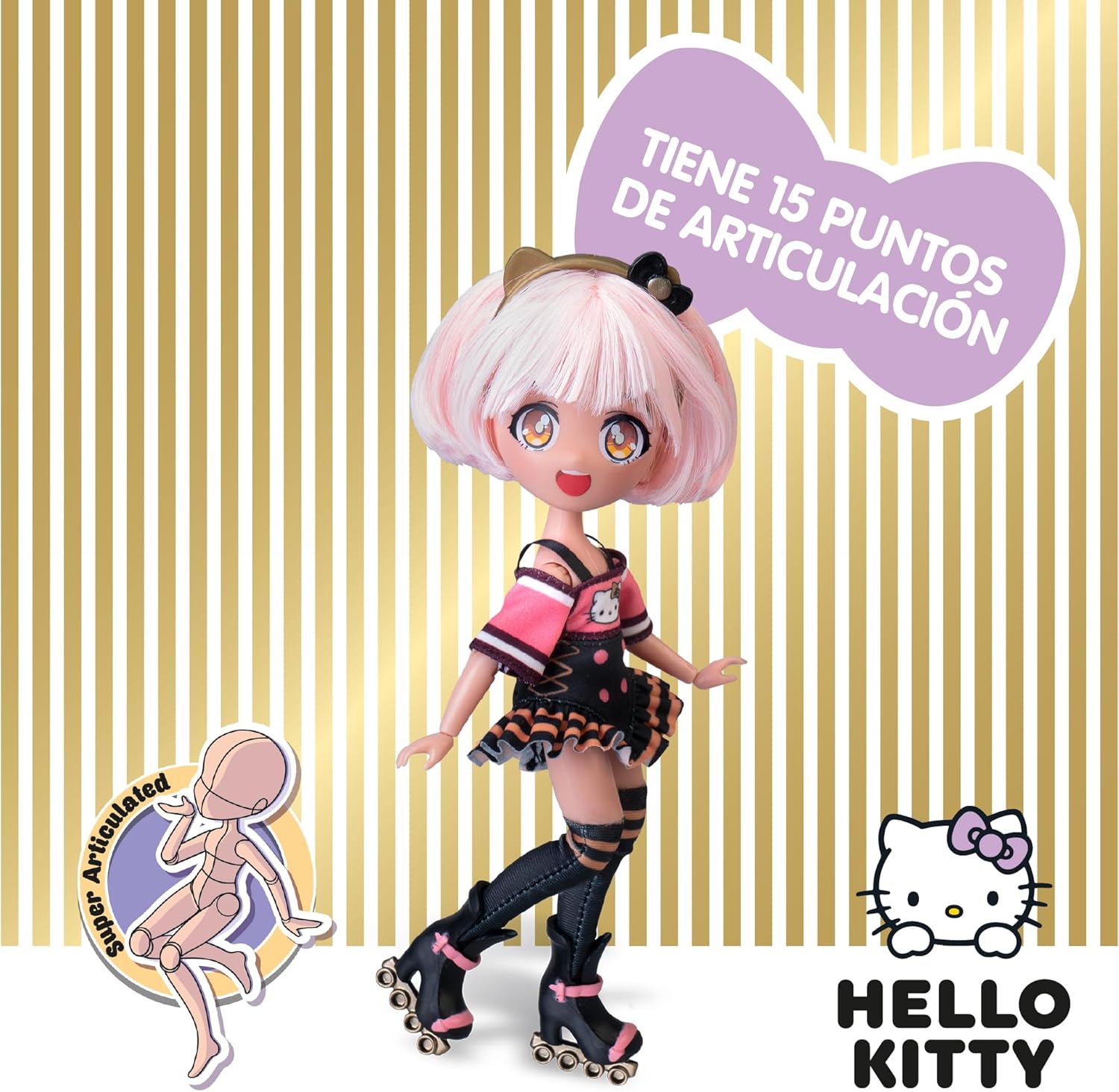 Manga Doll Hello Kitty Golden Diva Roller Japanese Fashion Doll 19cm with Accessories Manga Dolls Yallatoys