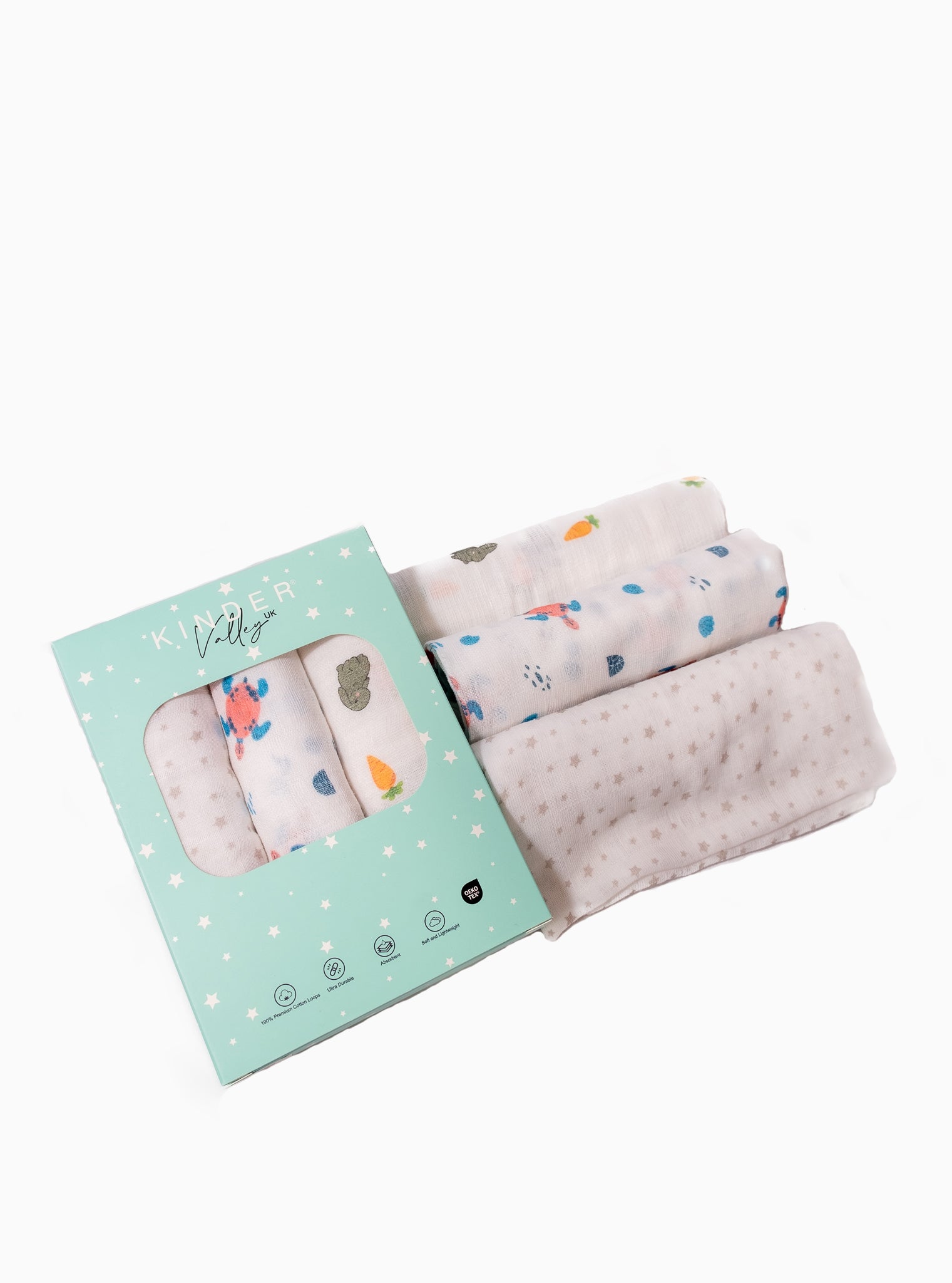 Kinder Valley Muslin Blanket Set Pack of 3 Bunny, Sea Turtle and Star Kinder Valley Yallatoys