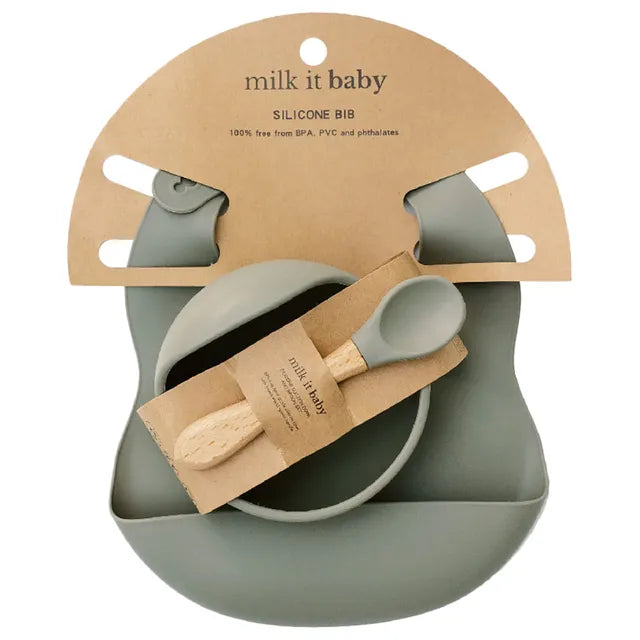 Milk It Baby Army Green Bib and Bowl Set