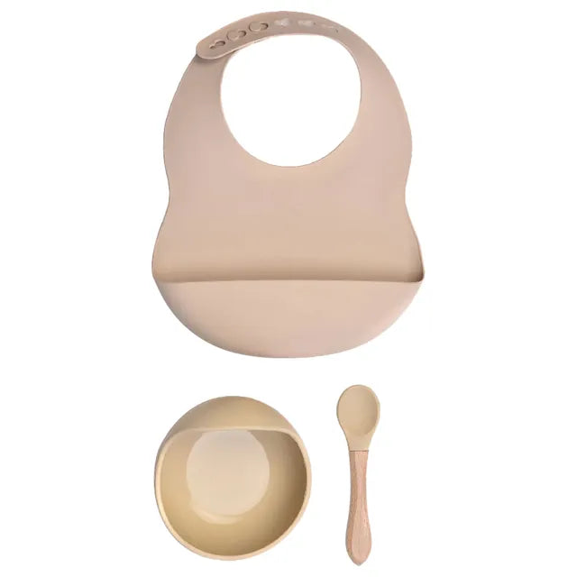 طقم مريلة ووعاء للأطفال بلون بيج رملي من Milk It Baby