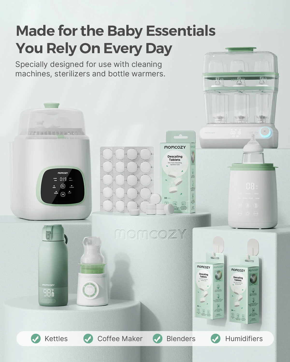 أقراص إزالة الترسبات من Momcozy متوافقة مع غسالة زجاجات الأطفال KleanPal Pro - 30 قرصًا
