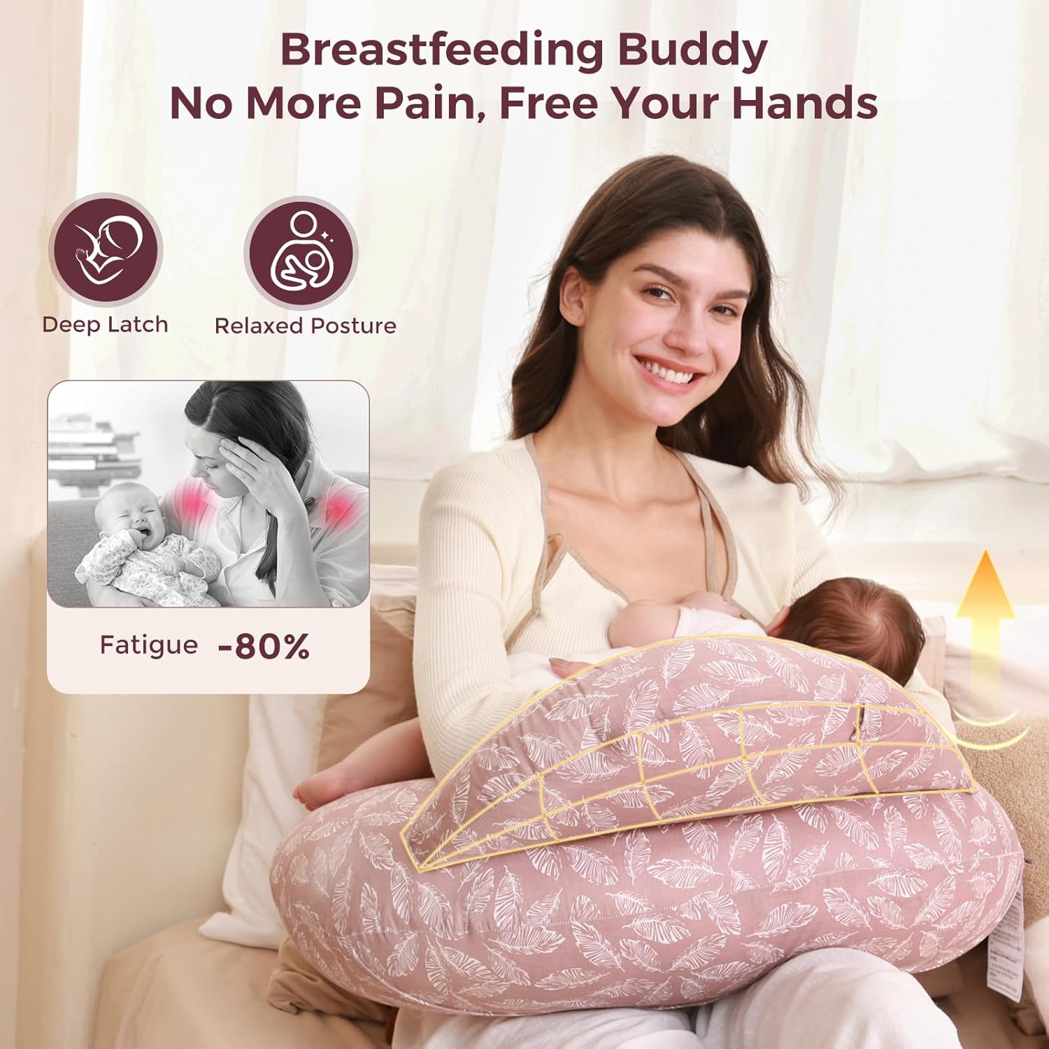 Momcozy Multifunctional and Adjustable Nursing Pillow-Light Pink