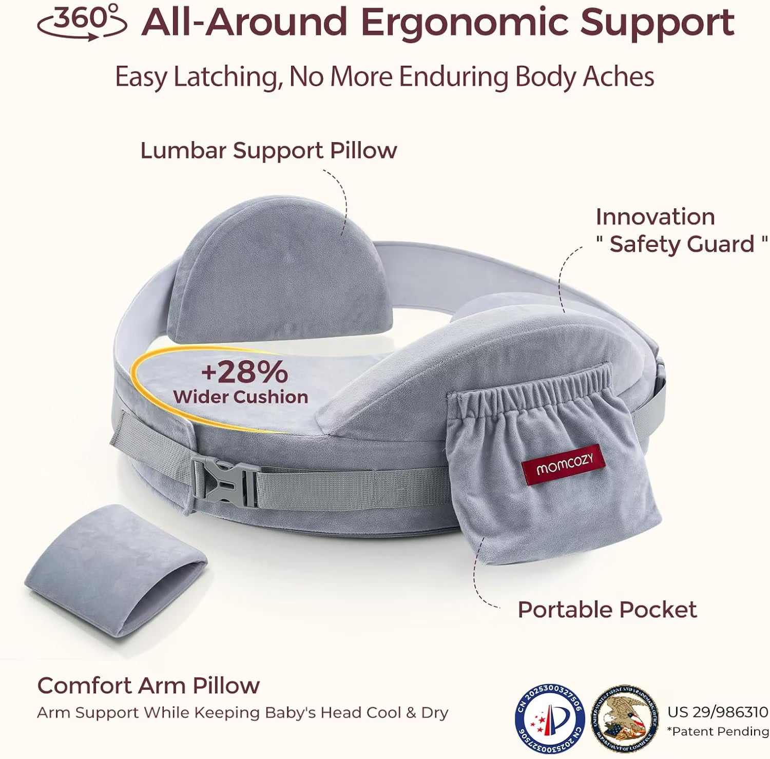 Momcozy CozyPro Nursing Pillow-Grey