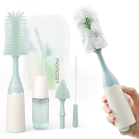 Momcozy Bottle Brush Kit Innovative Push-Press Design for Better Cleaning Green Momcozy Yallatoys