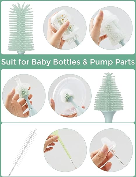 Momcozy Bottle Brush Kit Innovative Push-Press Design for Better Cleaning Green Momcozy Yallatoys
