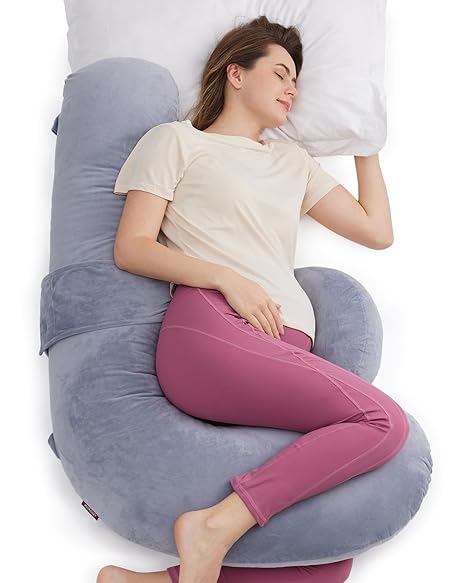 Momcozy Original F Shaped Adjustable Maternity Pillow Velvet Grey Momcozy Yallatoys