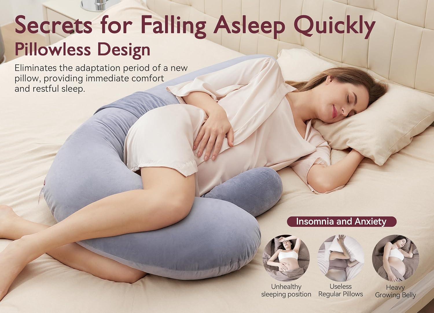 Momcozy Original F Shaped Adjustable Maternity Pillow Velvet Grey Momcozy Yallatoys