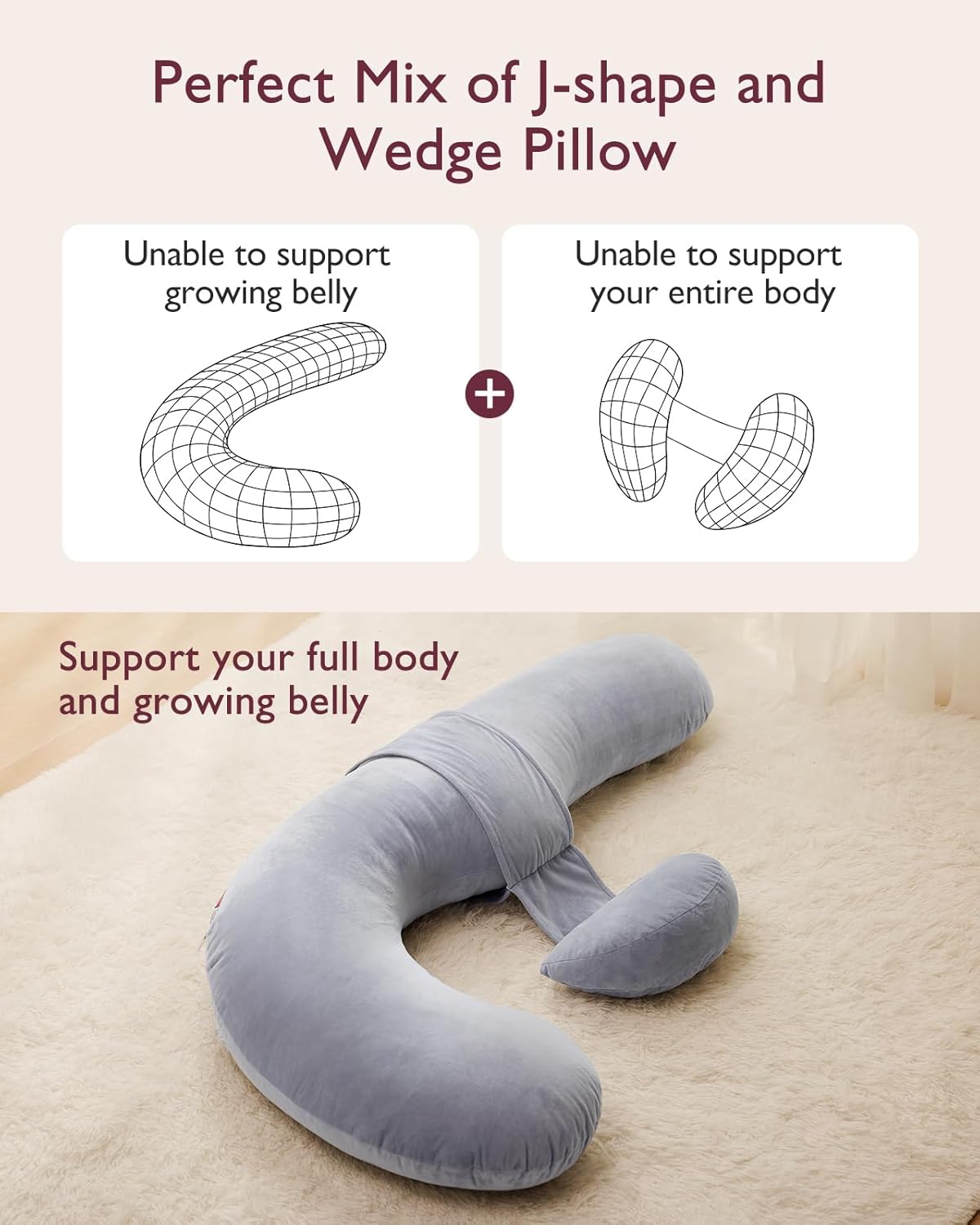 Momcozy Original F Shaped Adjustable Maternity Pillow Velvet Grey Momcozy Yallatoys