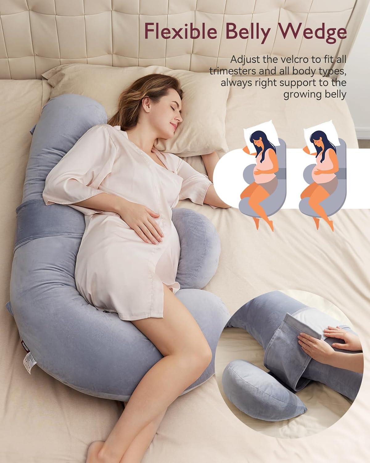 Momcozy Original F Shaped Adjustable Maternity Pillow Velvet Grey Momcozy Yallatoys
