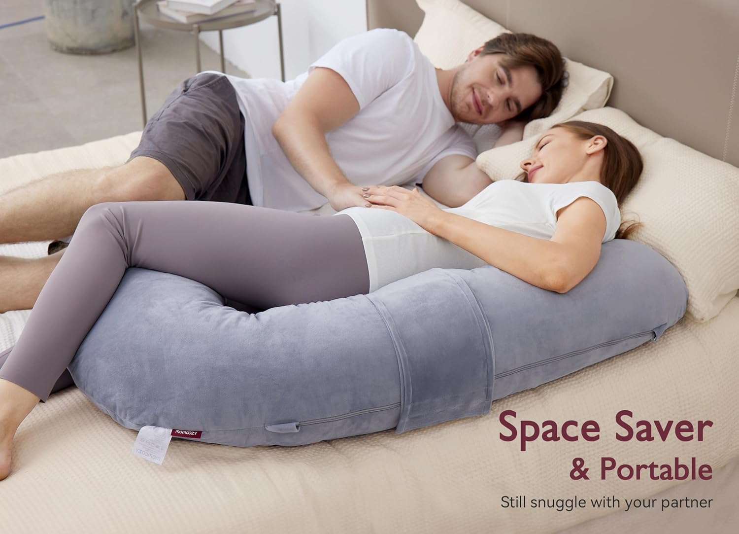 Momcozy Original F Shaped Adjustable Maternity Pillow Velvet Grey Momcozy Yallatoys