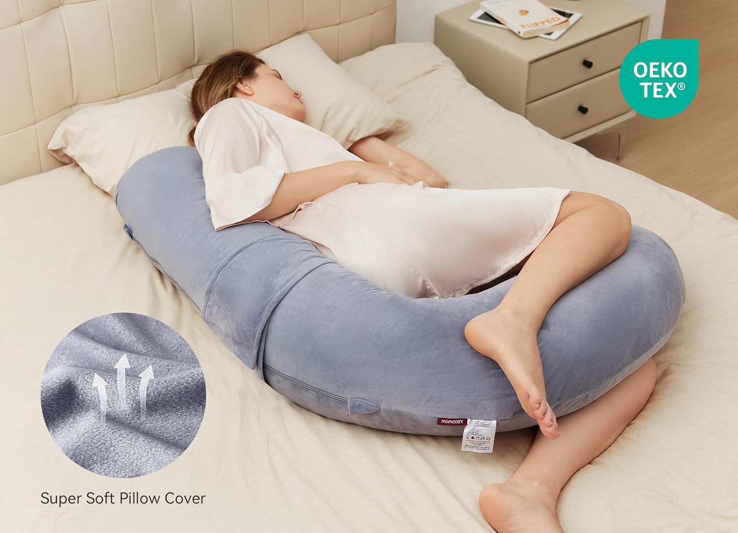 Momcozy Original F Shaped Adjustable Maternity Pillow Velvet Grey Momcozy Yallatoys