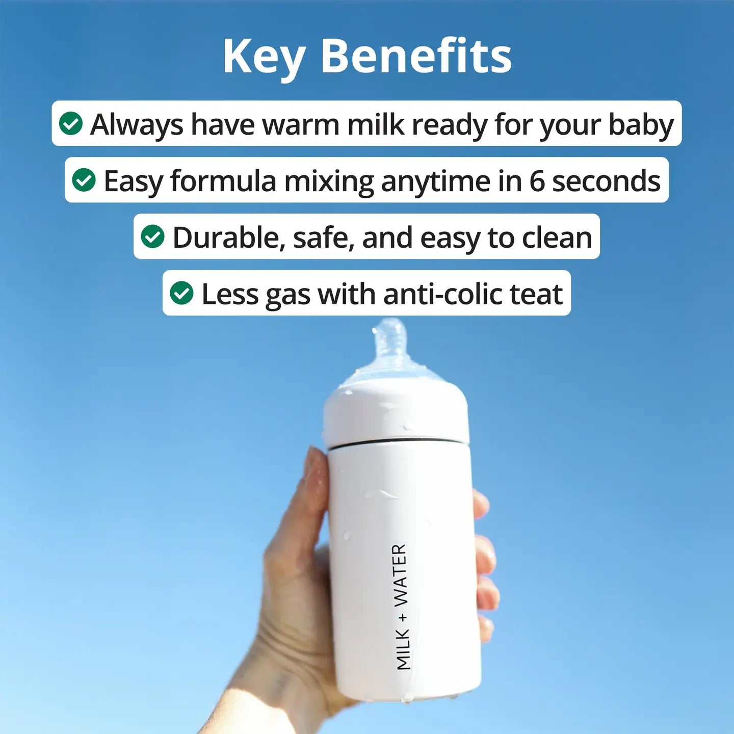 Milk & Water Medium Flow All in one Baby Bottle 9oz -Arctic White
