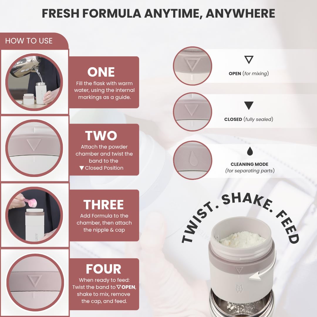 Milk & Water Medium Flow All in one Baby Bottle 9oz -Dusty Pink