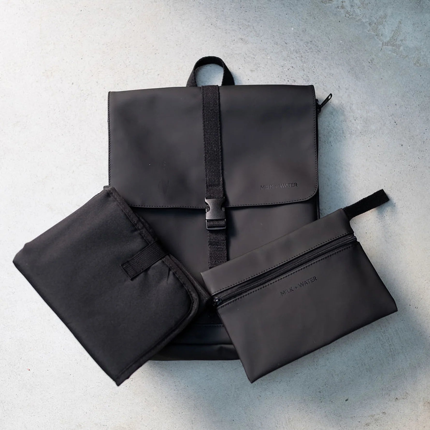 Milk & Water Billie Backpack Off Black with Changing Matt and Zip Pouch