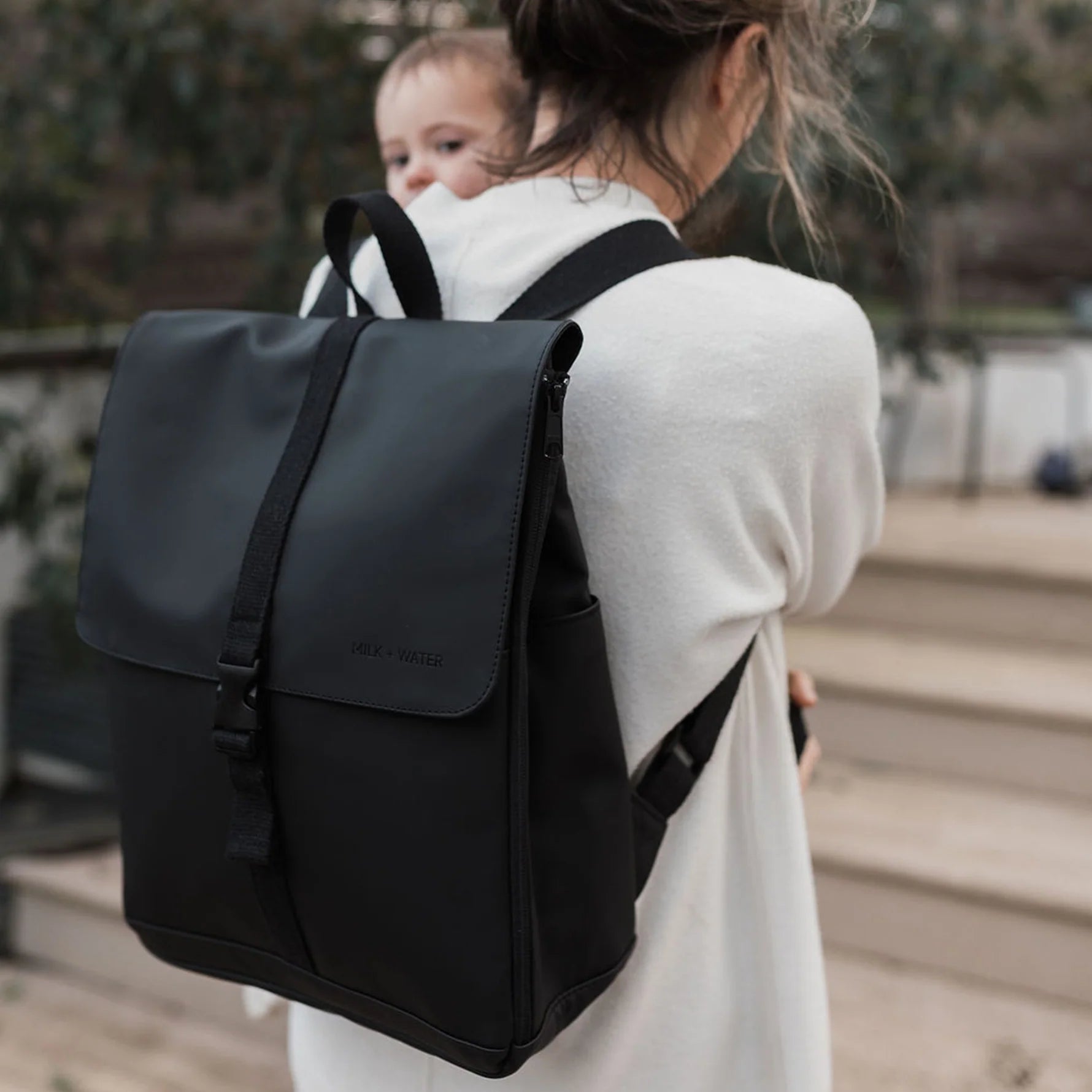 Milk & Water Billie Backpack Off Black with Changing Matt and Zip Pouch