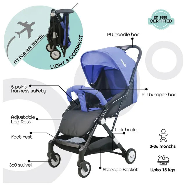 Moon Travel Lite Cabin Stroller Cyan Blue Moon Yallatoys