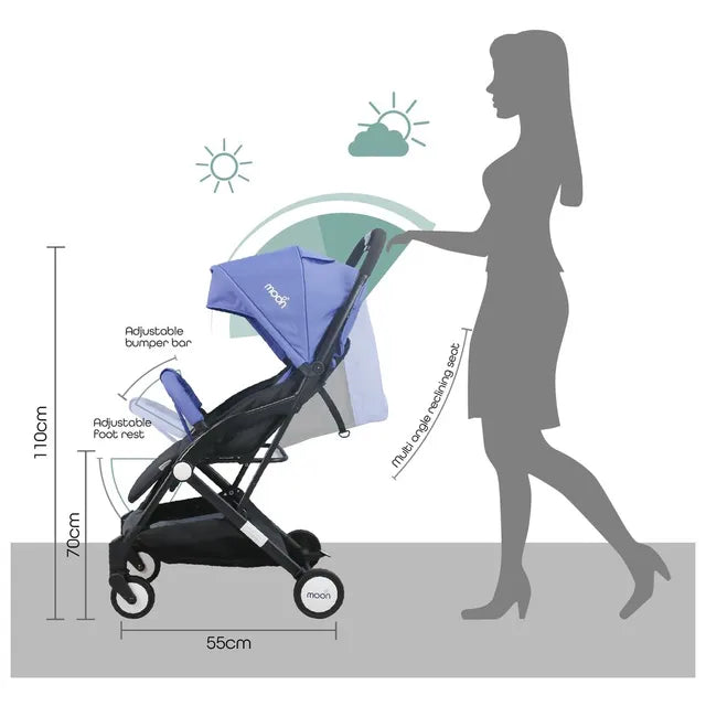 Moon Travel Lite Cabin Stroller Cyan Blue Moon Yallatoys