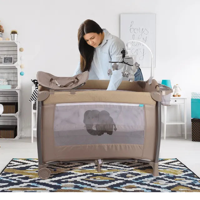 Moon Joypod Playpen With Changing Table & Wheels Beige Moon Yallatoys