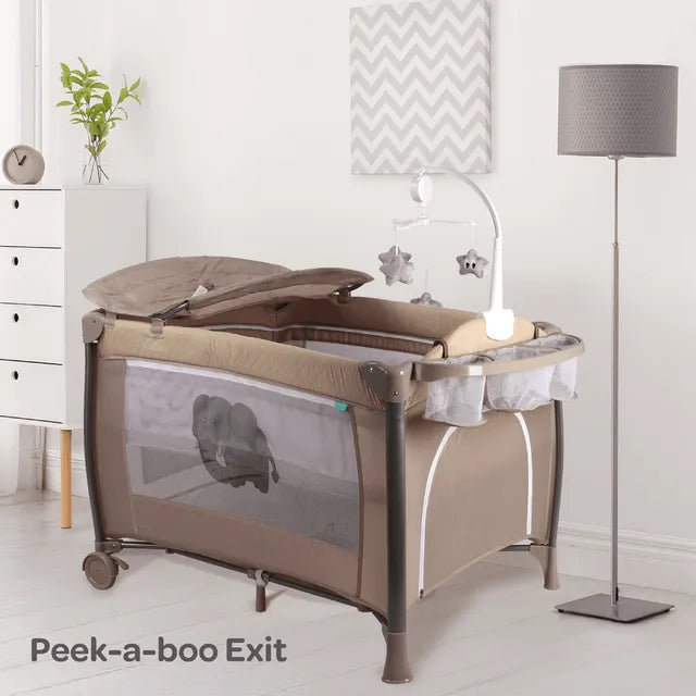 Moon Joypod Playpen With Changing Table & Wheels Beige Moon Yallatoys