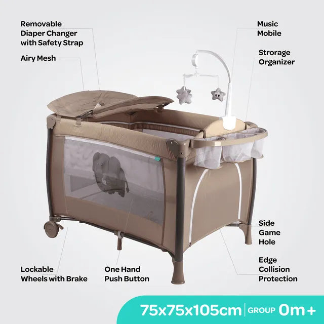 Moon Joypod Playpen With Changing Table & Wheels Beige Moon Yallatoys