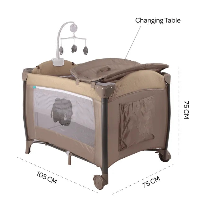 Moon Joypod Playpen With Changing Table & Wheels Beige Moon Yallatoys