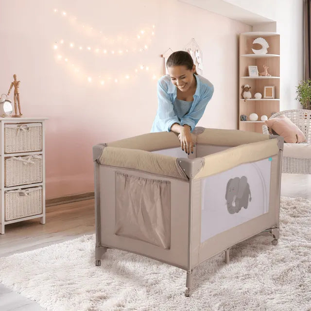 Moon Kidora Easy Fold Playpen With Wheels Beige Moon Yallatoys