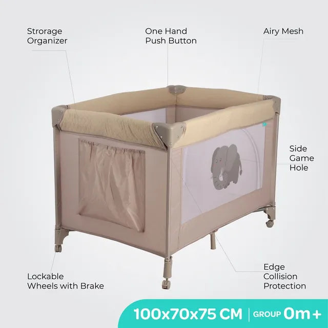 Moon Kidora Easy Fold Playpen With Wheels Beige Moon Yallatoys