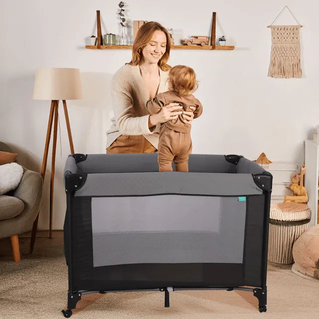 Moon Kidora Easy Fold Playpen With Wheels Black Moon Yallatoys