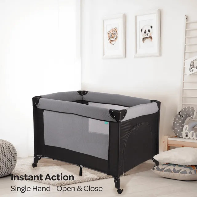Moon Kidora Easy Fold Playpen With Wheels Black Moon Yallatoys