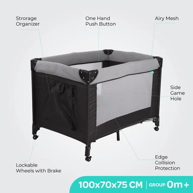 Moon Kidora Easy Fold Playpen With Wheels Black Moon Yallatoys