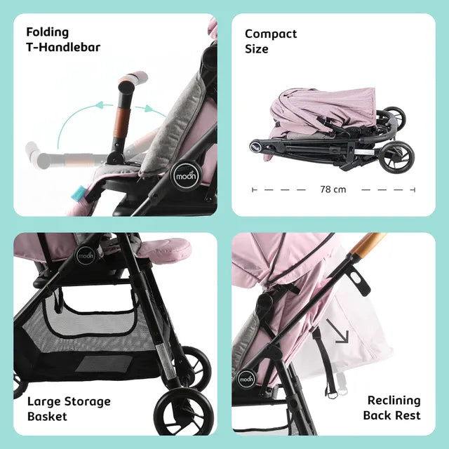 Moon Revo 360 Degree Rotable Stroller-Pink