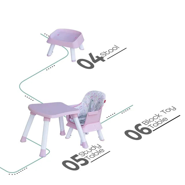 Moon 6 In 1 High Chair with Safety Harness & Belt Pink Moon Yallatoys